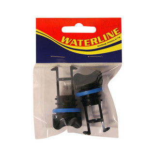 Waterline 3/4-inch coarse-thread black drain bungs in the original two-pack packaging