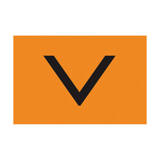 Orange marine safety sheet with a large black V