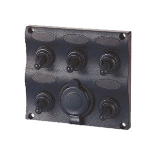 Black Easterner five-gang toggle switch panel with covered power take-off socket