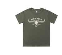Rod and Rifle Buffalo Shirt in Cypress, kids' sizes, front view of exact Wild Creek supplier mock-up