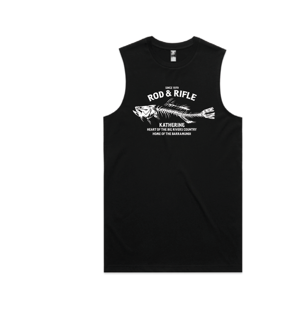 Rod and Rifle Barra Skeleton Tank in Black, front view of exact Wild Creek supplier mock-up