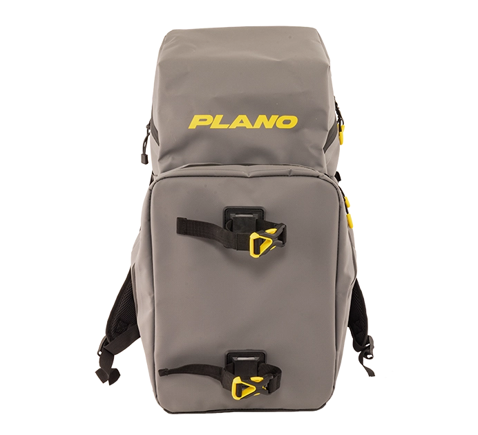 Plano Z Deluxe Fishing Backpack in grey with yellow fasteners