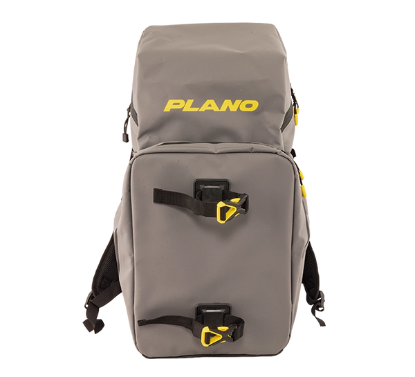 Plano Z Deluxe Fishing Backpack in grey with yellow fasteners