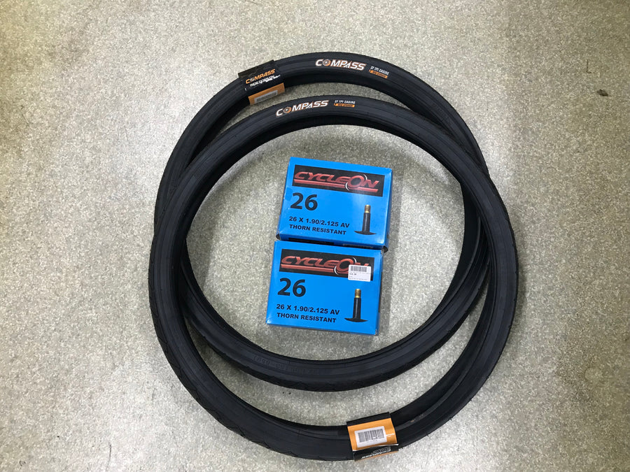 26 x 1.95 Slick Tread Tyre & Tube Pack