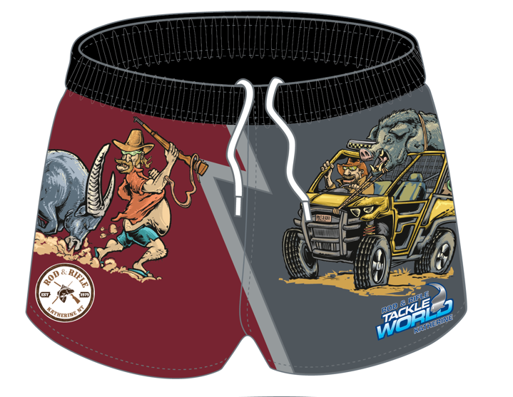 Rod and Rifle Footy Shorts Pig and Buggy