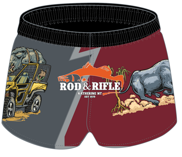 Rod and Rifle Footy Shorts Pig and Buggy