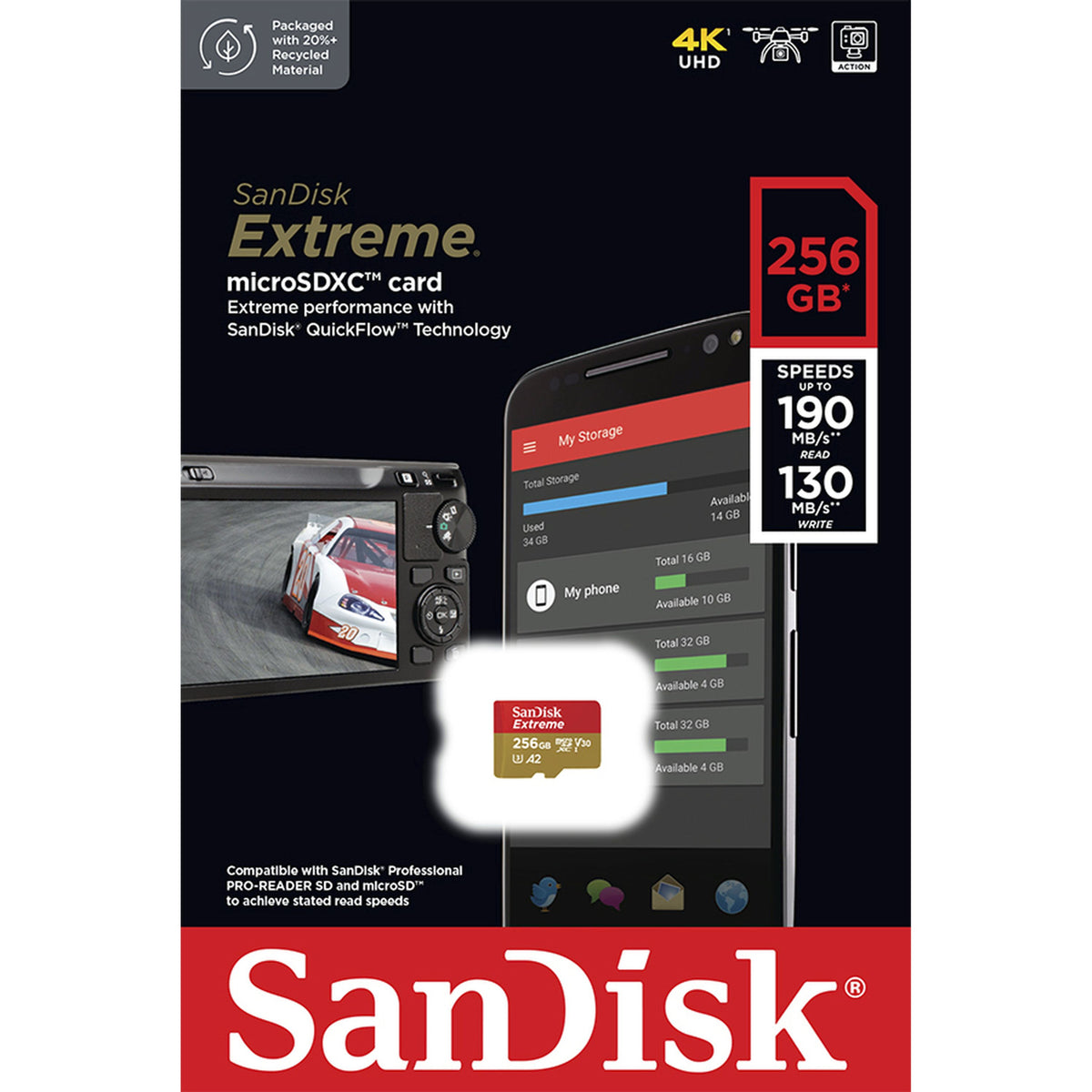 SanDisk Extreme 256GB microSDXC memory card packaging
