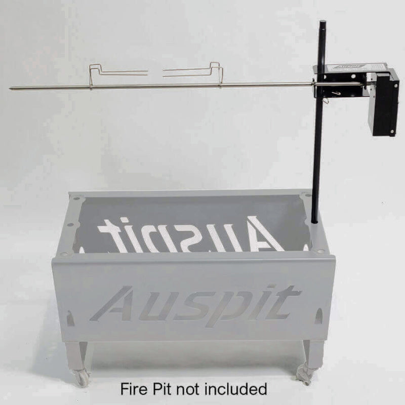 Auspit AUP Original portable rotisserie with black powder-coated support post; pictured firepit not included