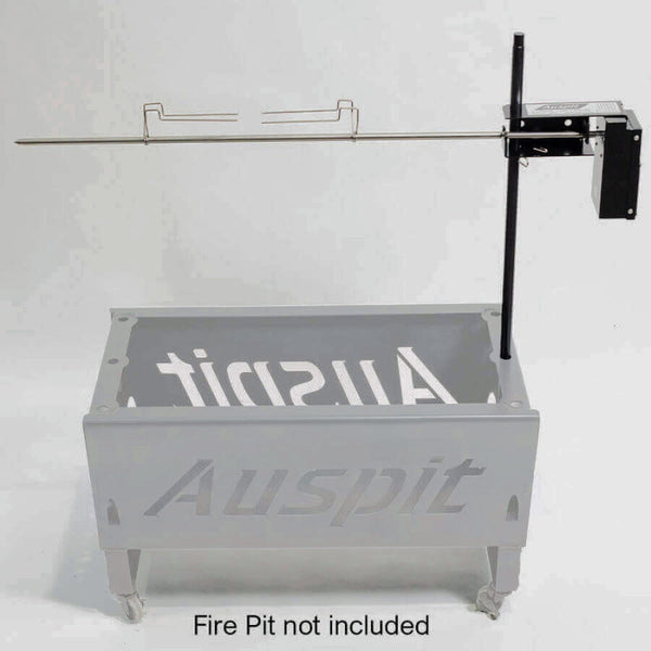 Auspit AUP Original portable rotisserie with black powder-coated support post; pictured firepit not included