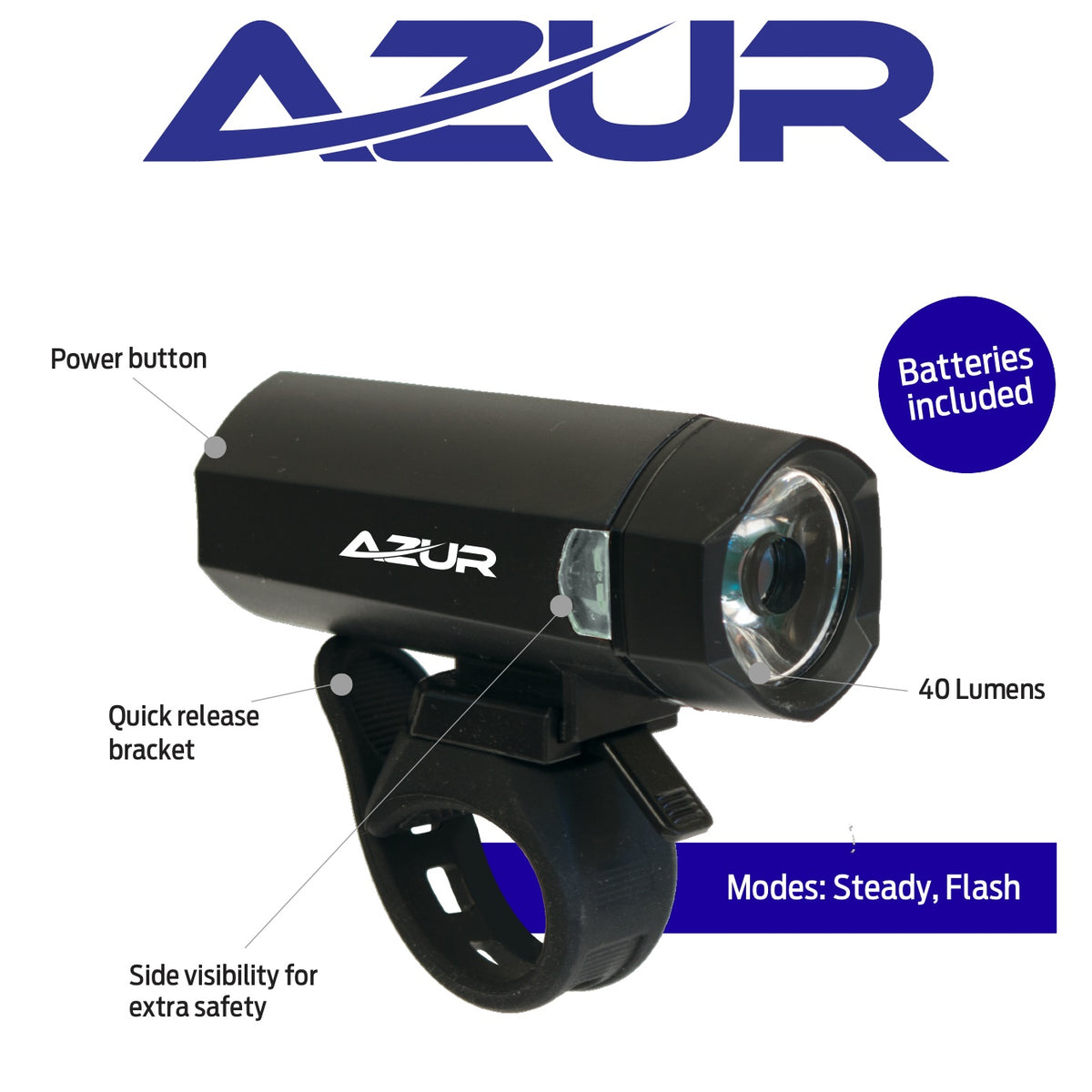 Azur Blaze Battery Front Bike Light – 40 Lumens