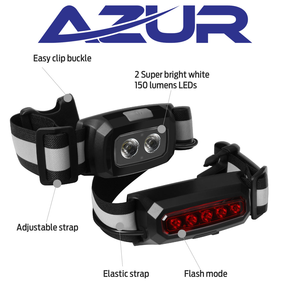 Azur USB Rechargeable Chest Running Light – Front and Rear