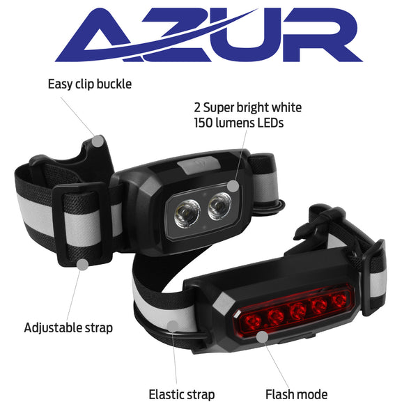 Azur USB Rechargeable Chest Running Light – Front and Rear