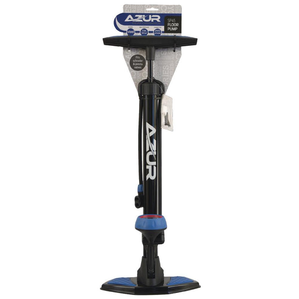Azur SP45 black and blue floor pump in retail packaging