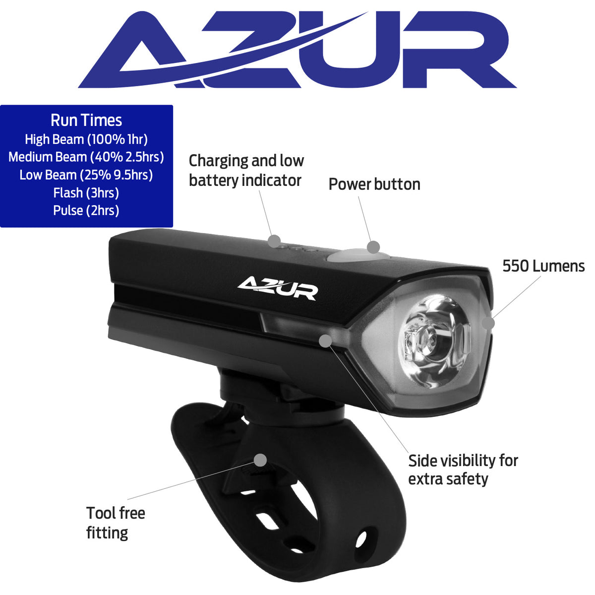 Azur Ursa 550 lumen front bike light