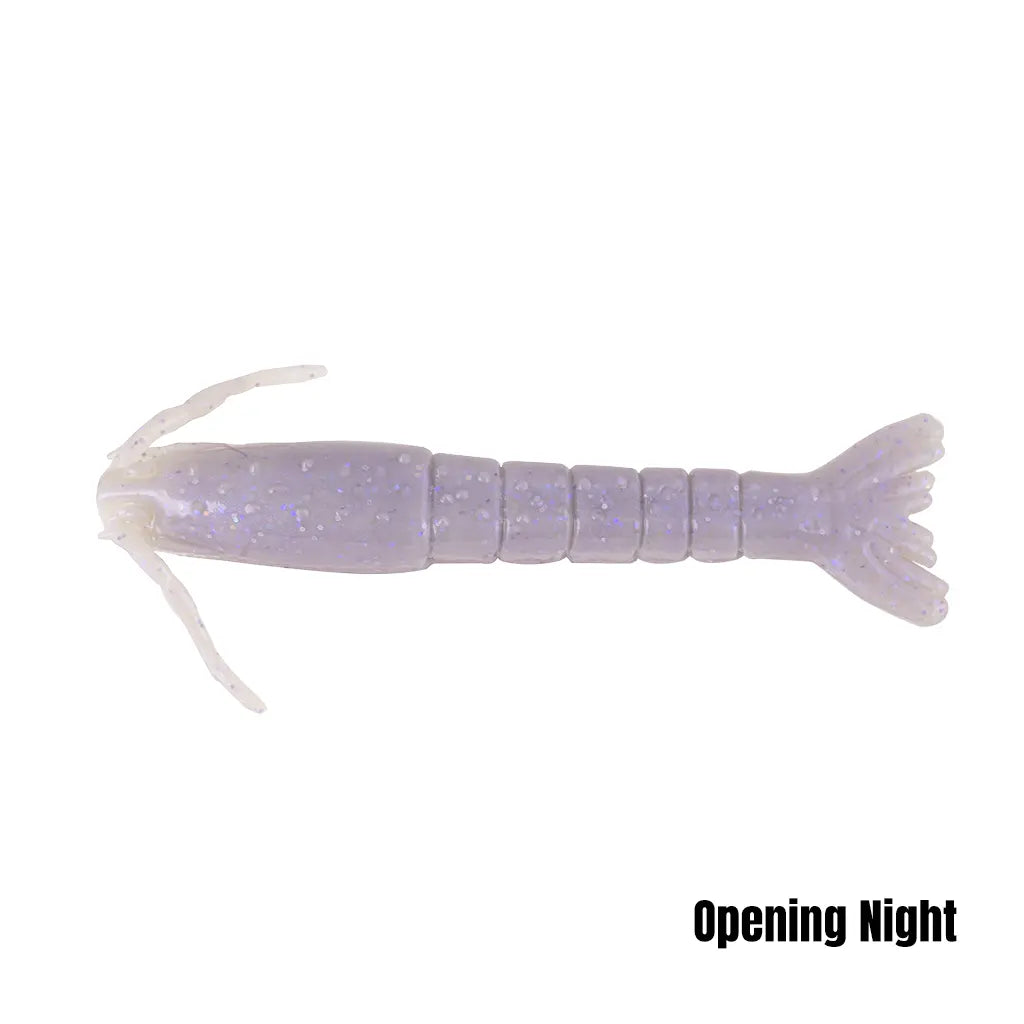 Berkley Gulp shrimp, opening night (manufacturer shared-size colour illustration)