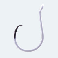 BKK Offset Heavy Circle Glow hook in white glow finish; size and pack quantity vary by selected option, not to scale