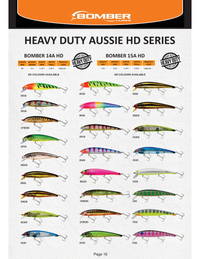 JM Gillies 2025 supplier chart: Bomber 15A HD 119mm colours, including GSHD and YPSHD; 14A section separately labelled