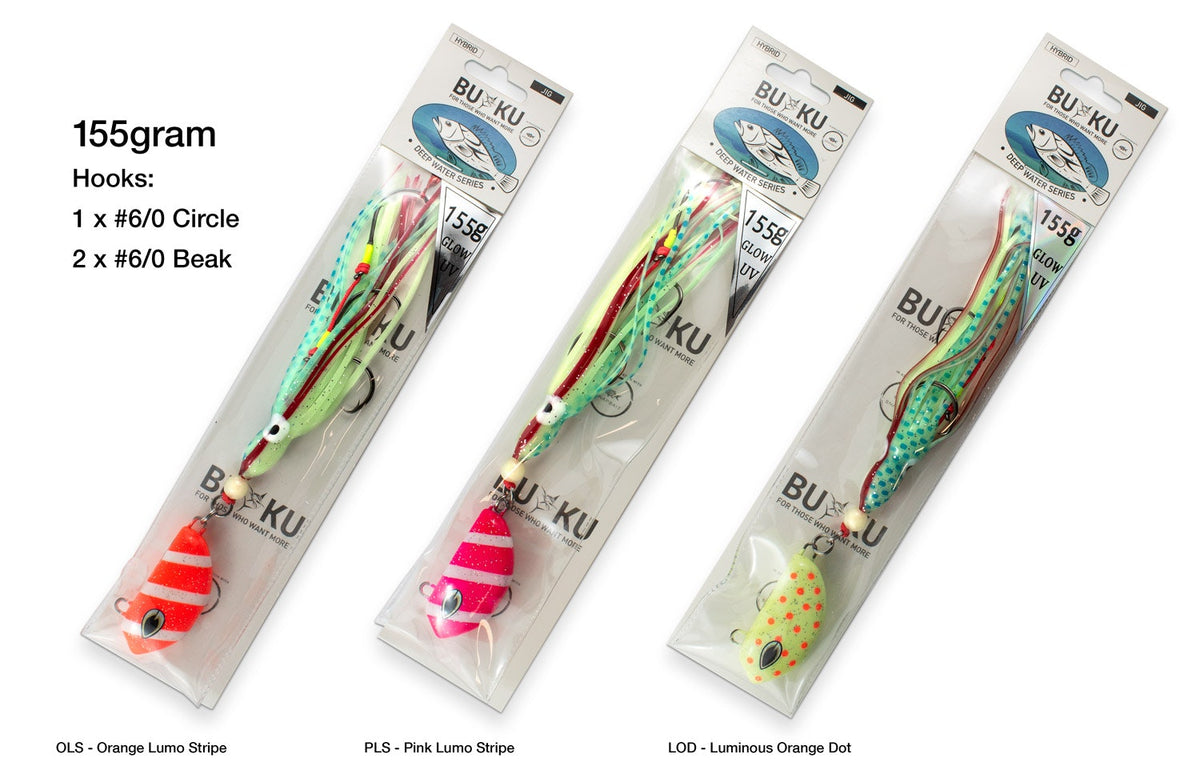 Buku SnapBait Hybrid Jig 155g colour range: OLS, PLS and LOD. Each jig sold individually.