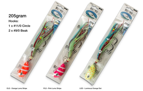 Buku SnapBait Hybrid Jig 205g colour range: OLS, PLS and LOD. Each jig sold individually.
