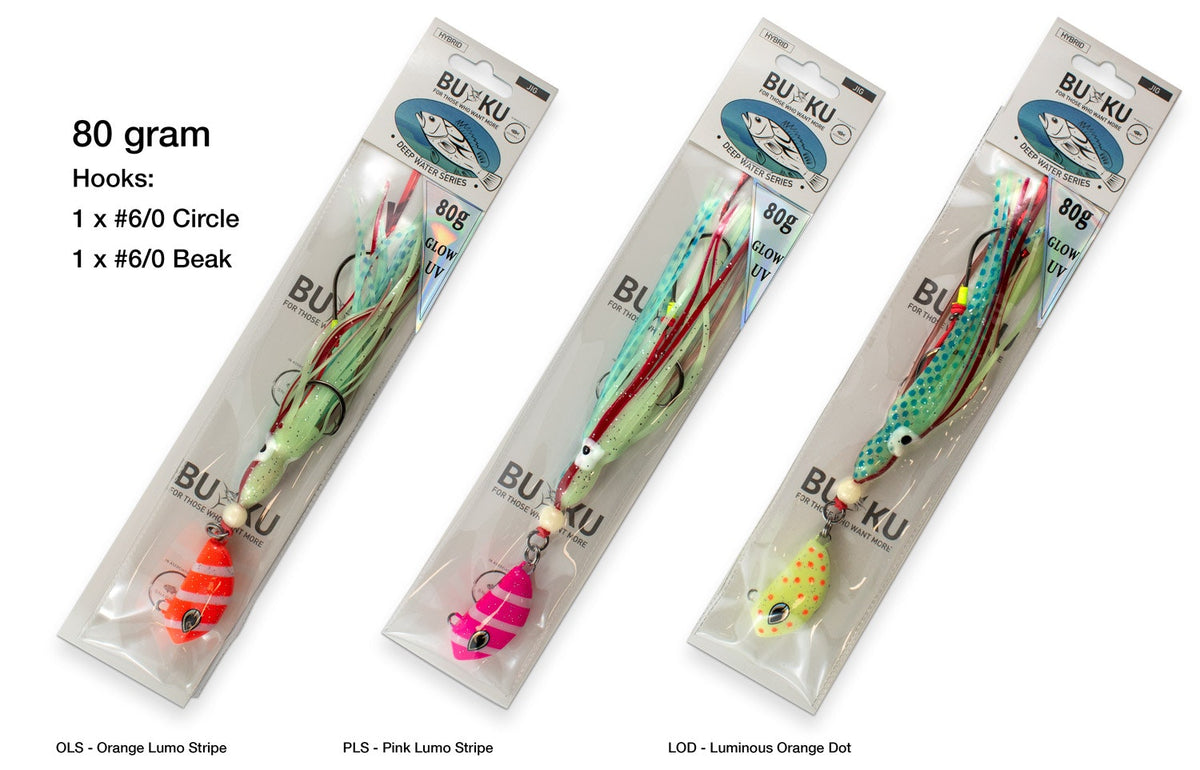 Buku SnapBait Hybrid Jig 80g colour range: OLS, PLS and LOD. Each jig sold individually.