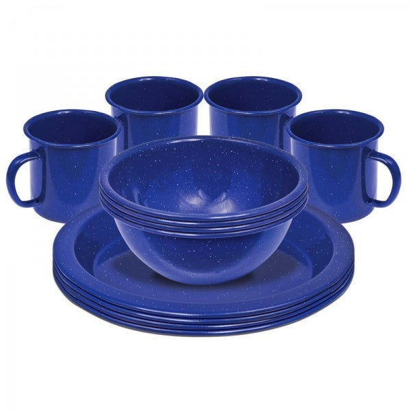 Campfire navy speckled enamel dinner set for four, 12 pieces