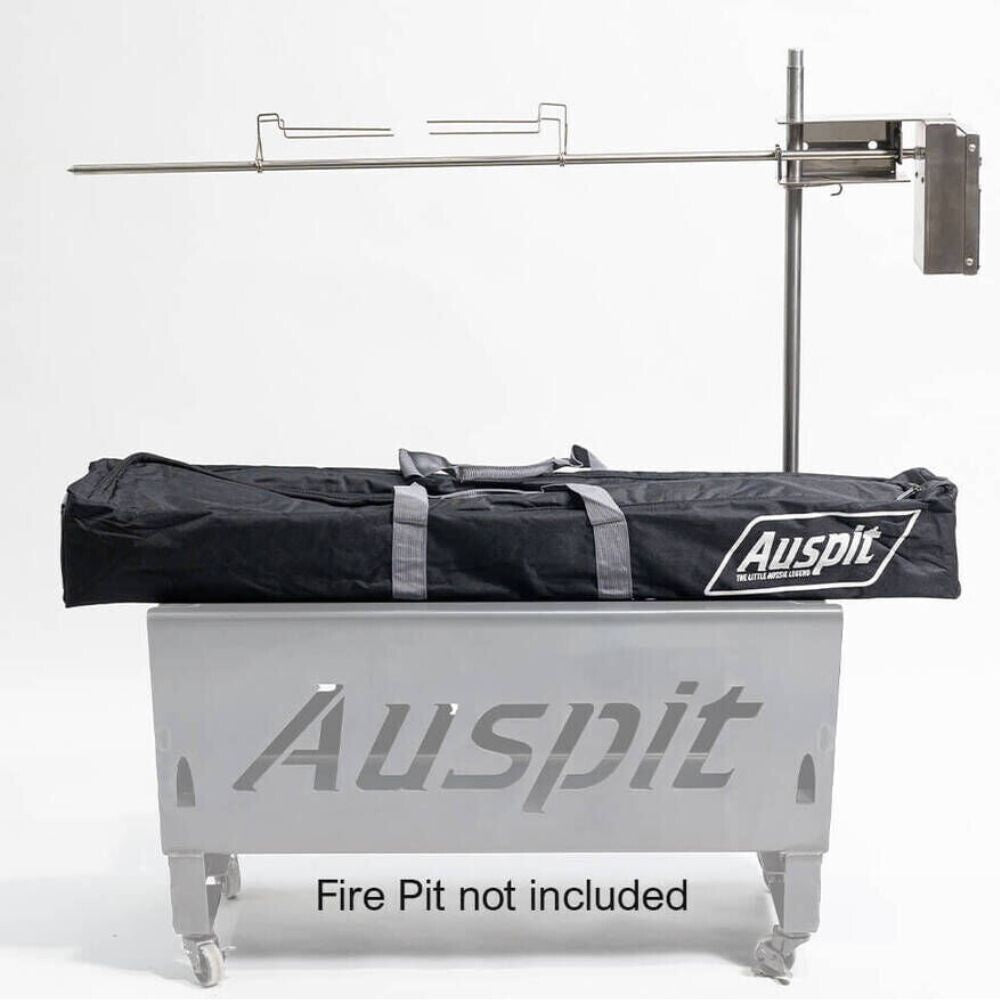 Auspit AUS stainless steel Silver rotisserie kit and carry bag; fire pit not included