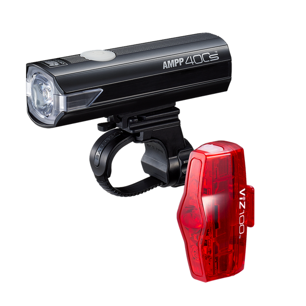 CatEye AMPP400S front and ViZ100 USB-C rear bicycle light set