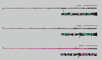 Supplier artwork showing the Chopper two-piece range: Green Spin, Green Baitcast and Pink Baitcast. Not a photograph of an assembled combo.