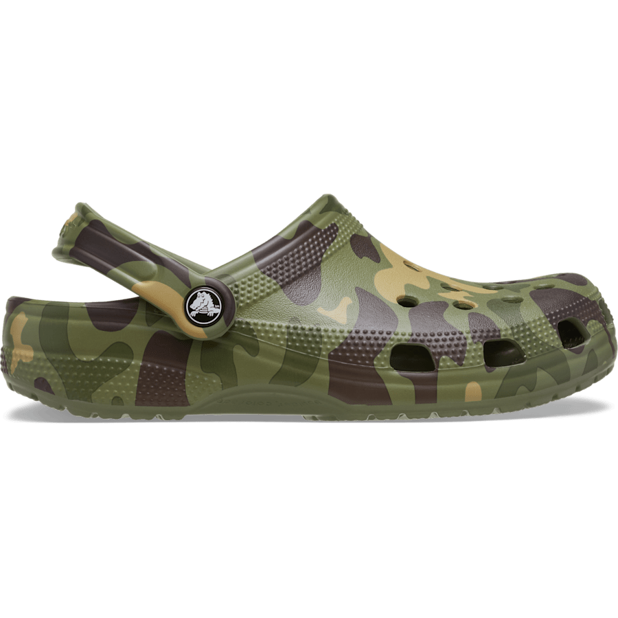 Crocs Classic Duck Camo Clog in Black/Cargo, side view, model 214293-0SL