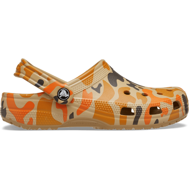 Crocs Classic Duck Camo Clog in Tan/Shocking Orange, side view, model 214293-2NW