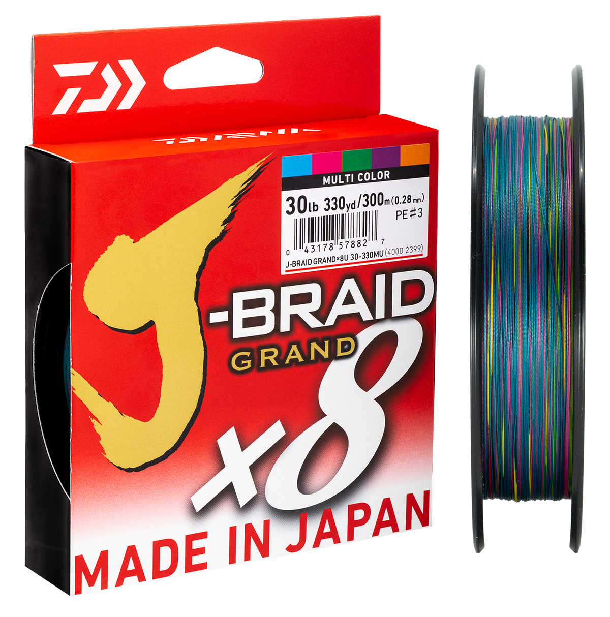 Daiwa J-Braid Grand x8 Multicolour 30lb 300m, UPC043178578827