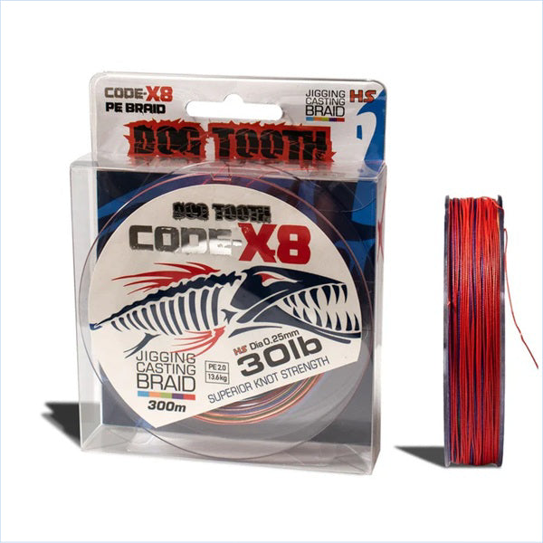 Dog Tooth Code X8 Jigging & Casting Braid, 30 lb, 300 m, Multicolour