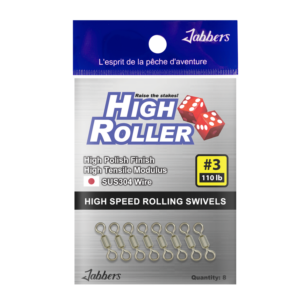 Jabbers High Roller swivel size 3, 110lb, pack of 8