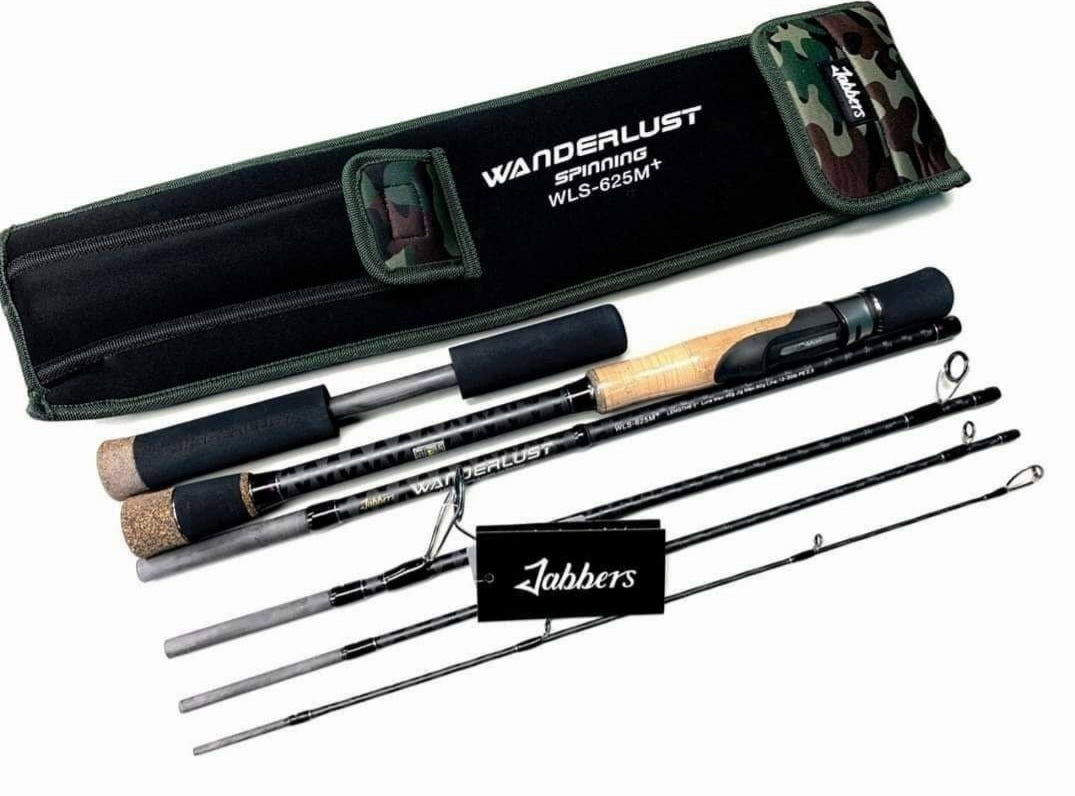 Jabbers Wanderlust WLS-625M+ spinning travel rod with labelled rod bag