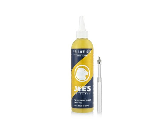 Joe's No Flats Yellow Gel 240 ml bottle with valve adaptor