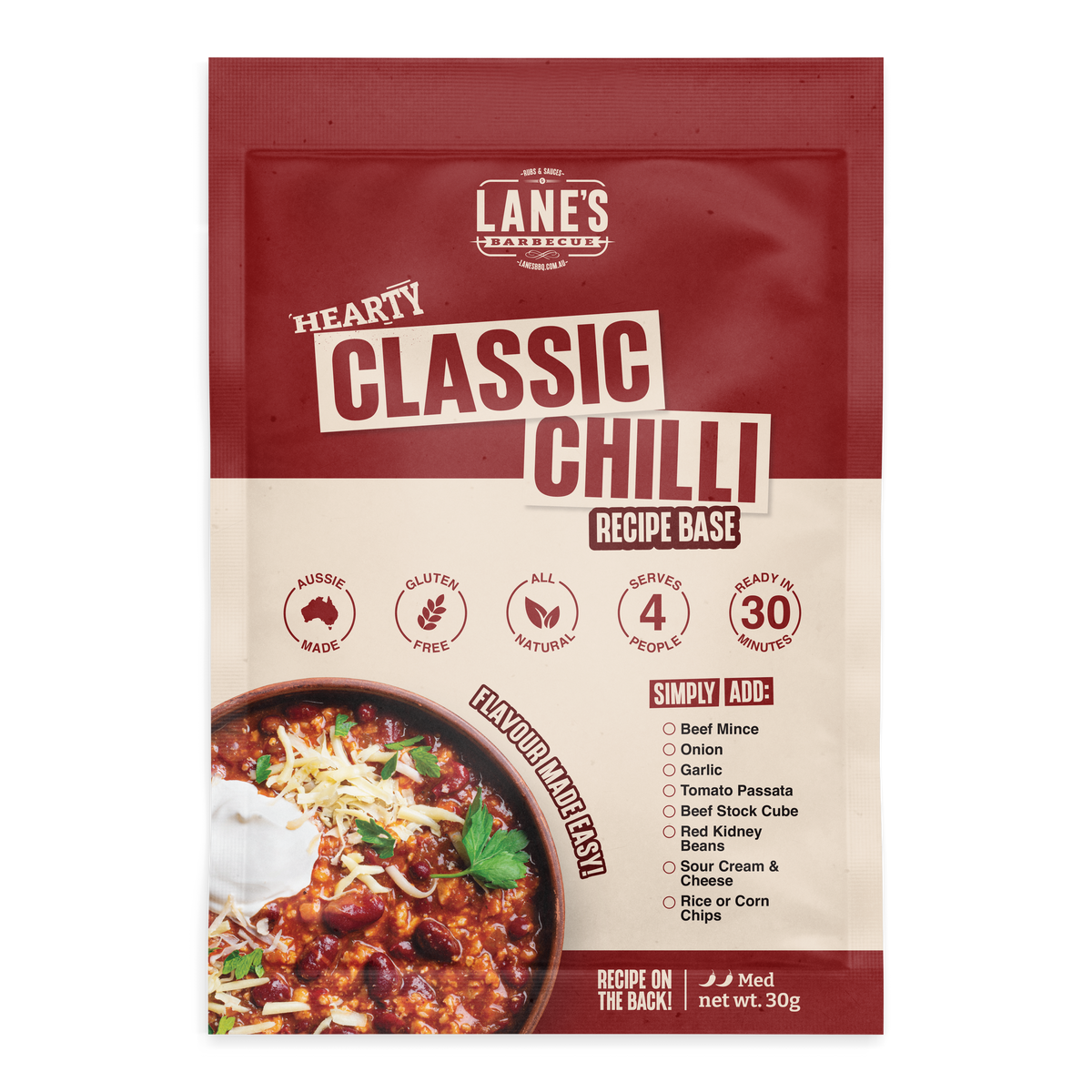 Lane's Classic Chilli Recipe Base, single 30 g sachet