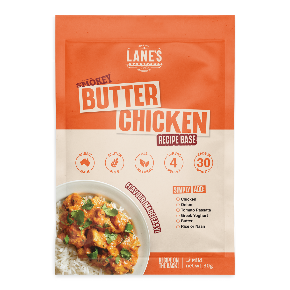 Lane's Smokey Butter Chicken Recipe Base, single 30 g sachet