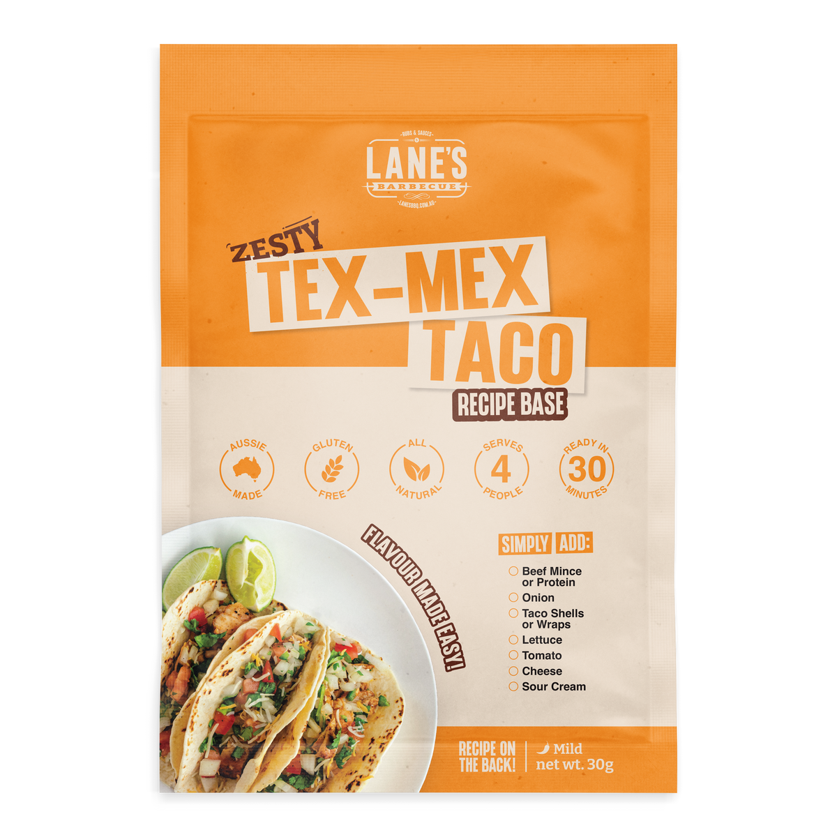 Lane's Tex-Mex Taco Recipe Base, single 30 g sachet