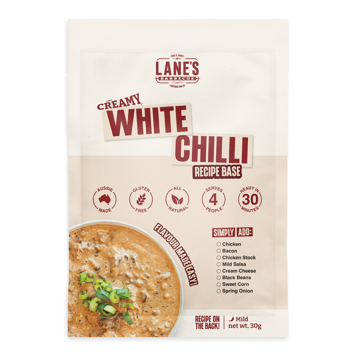 Lane's Creamy White Chilli Recipe Base, single 30 g sachet