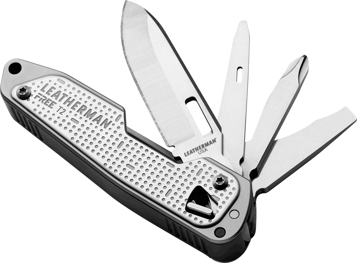 Leatherman FREE T2 stainless steel multitool with tools open