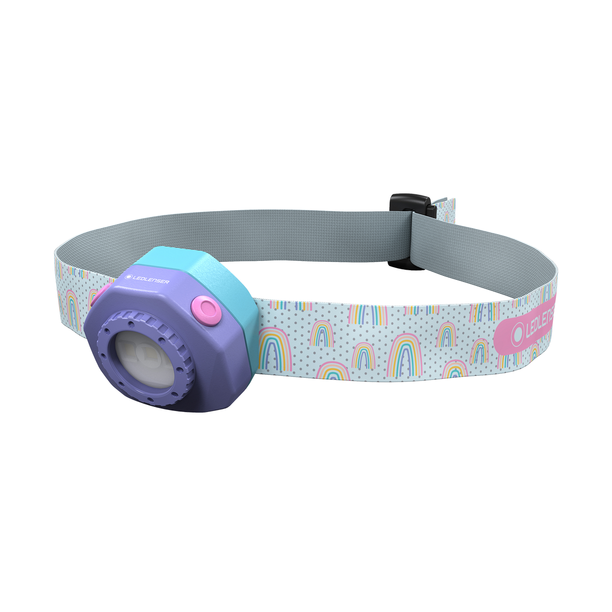Ledlenser KIDLED4R rechargeable headlamp in purple Rainbow design