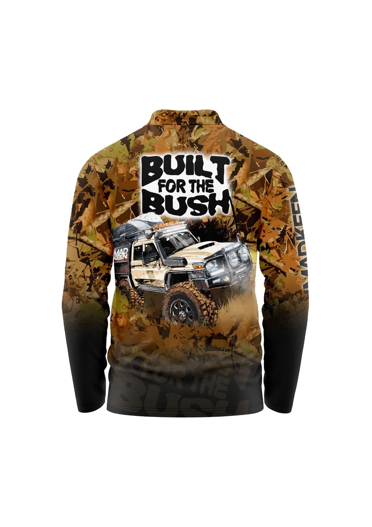 Mad Keen Built for the Bush long sleeve polo, brown camouflage, back