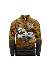 Mad Keen Built for the Bush long sleeve polo, brown camouflage, front