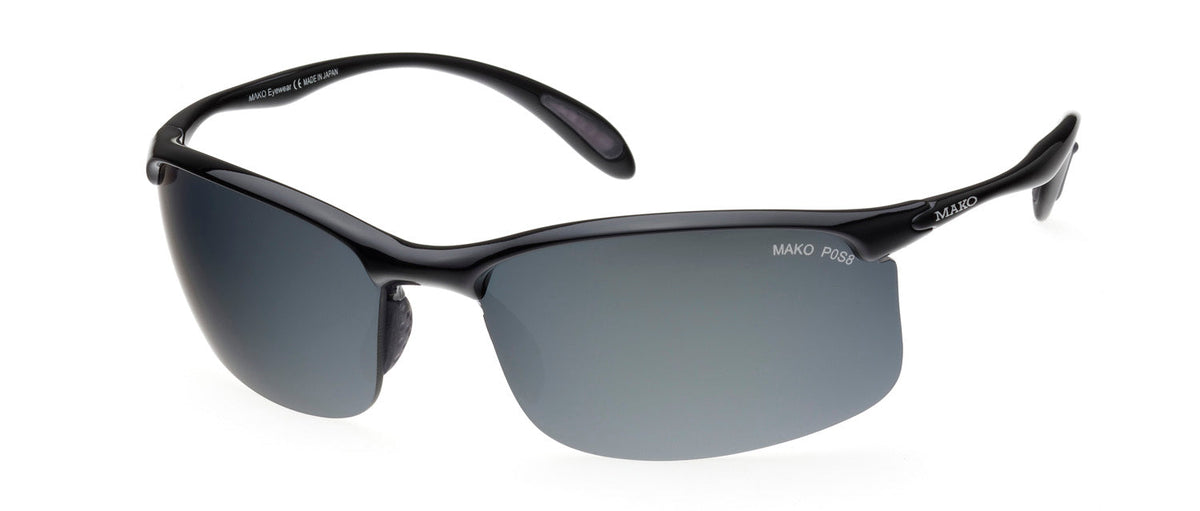 Mako Diver 9525 M02 P0S8 shiny black sunglasses with grey silver mirror lenses