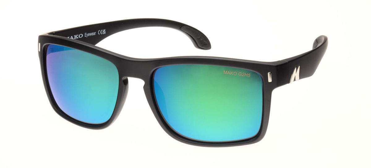 Mako GT XL 9615 M01 G2H5 matte black sunglasses with rose green mirror lenses