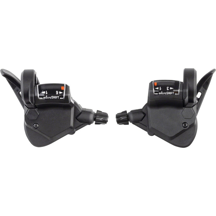 microSHIFT TS38-6 thumb-tap shifter pair for a 3 x 6-speed drivetrain
