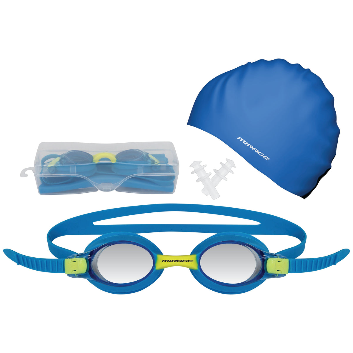 Mirage Junior Swim Pack Blue, SA210-BLU, with goggles, cap, earplugs and case