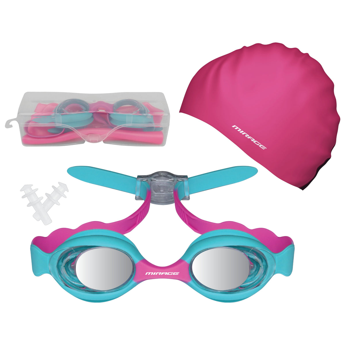 Mirage Junior Swim Pack Pink, SA210-PNK, with goggles, cap, earplugs and case