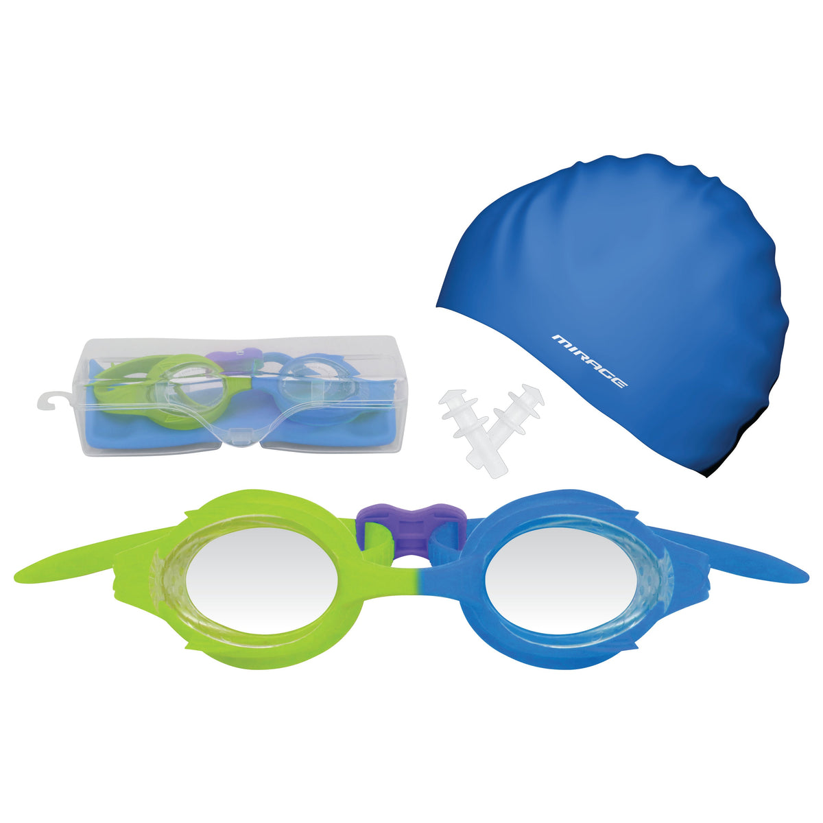 Mirage Kids Swim Pack Blue, SA220-GBL, with goggles, cap, earplugs and case