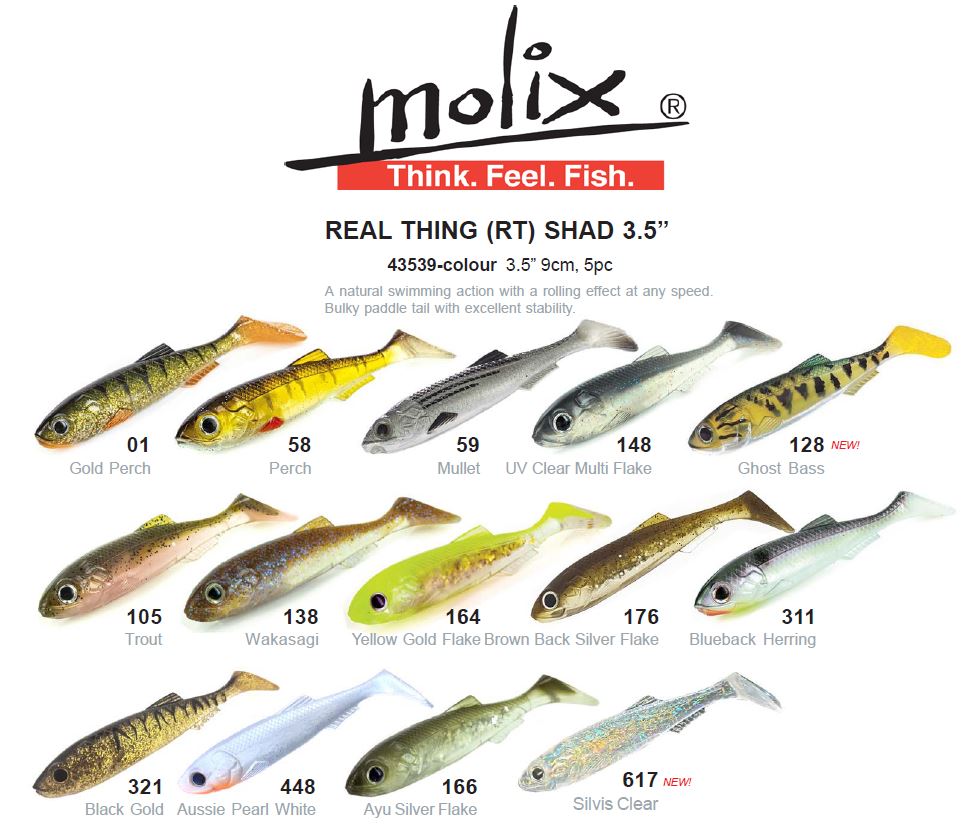 Molix RT Shad 90mm colour chart – UV Clear Multi Flake is colour 148